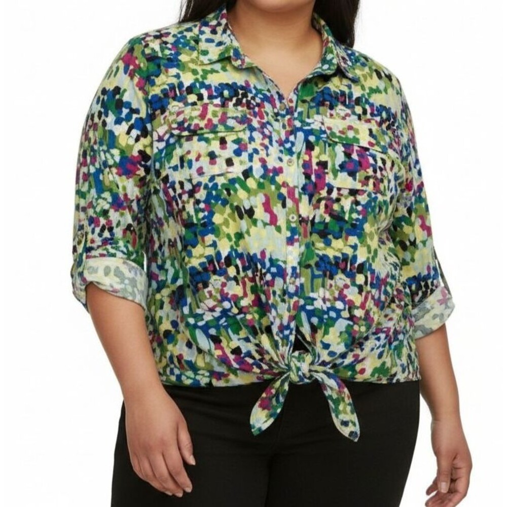 Investments NEW Tie-Front Top Women 2X Long Sleeve Workwear Career Blouse
